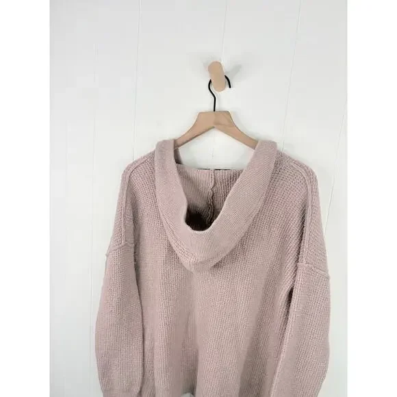 ‼️3/$30‼️ Aerie Taupe Oversized Hoodie Sweater XS V Neck Knit - Picture 8 of 10